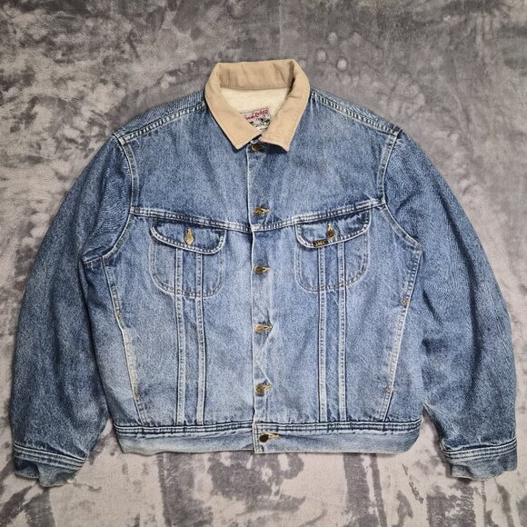 Vintage Lee Storm Rider Sherpa Lined Denim Jacket Men's 46 - Picture 1 of 16